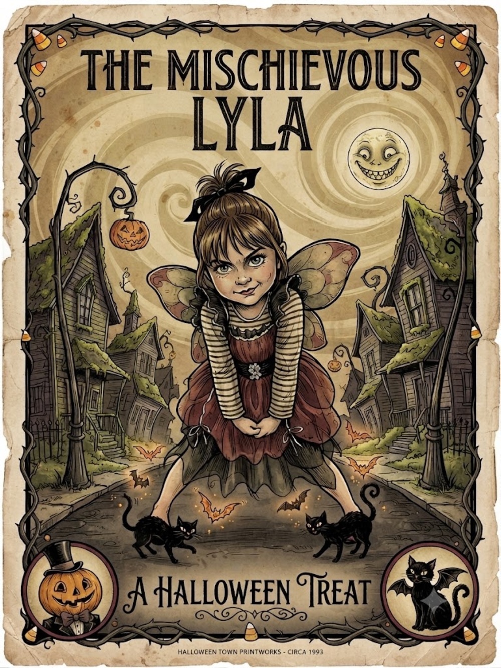 The mischievous Lyla Halloween tin decor sign